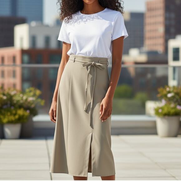 Midi Pencil Skirt Size XS Light Green Pull On Side Zipper Elastic Waist Back - Picture 1 of 8